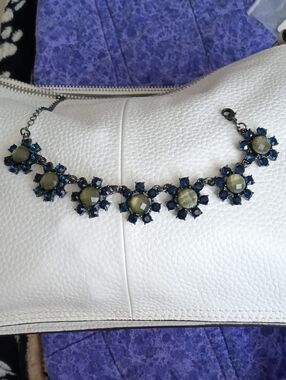 Elegant Blue and Olive Floral Statement Necklace